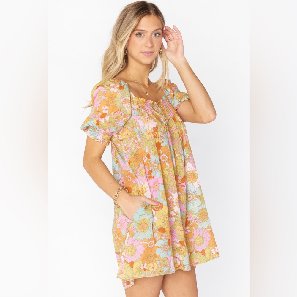 Annalynne Mini Dress Groovy Bloom Floral Puff Sleeve - Picture 2 of 5